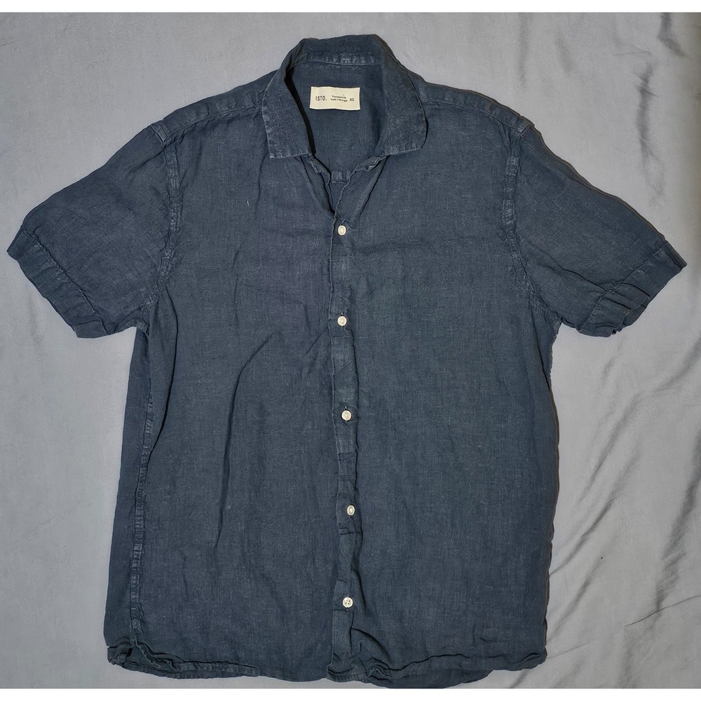ISTO - 100% Linen Camp Collar‎ Shirt in Vintage Indigo- Size XS